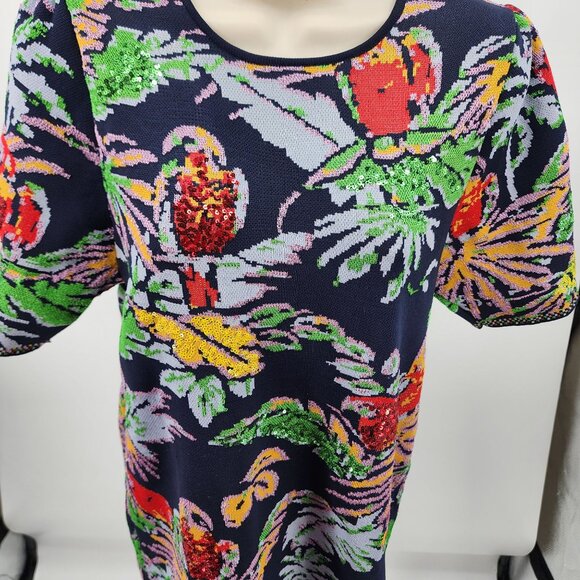 Zara Women’s Small Parrot Sequin Sweater Dress Tropical Multicolor Print - Picture 4 of 8